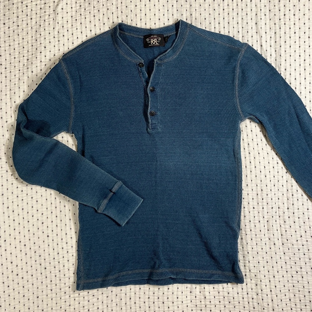 RRL Indigo Dyed Thermal Henley Mens Small